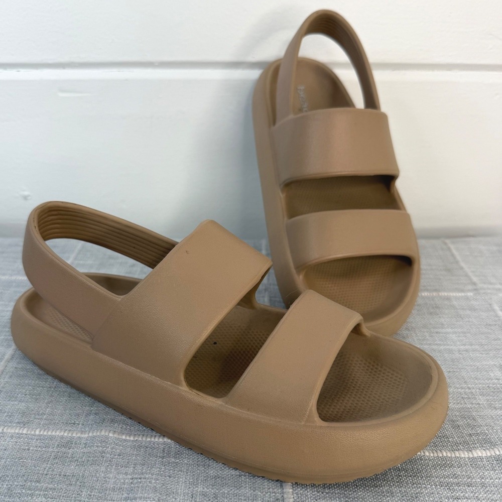 J/SLIDES Beach Slides‎ Tan Slingback Platform Sandals Womens Size 41